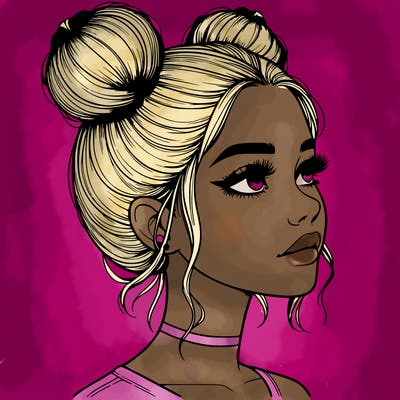 realistic girl with buns on the top of her head