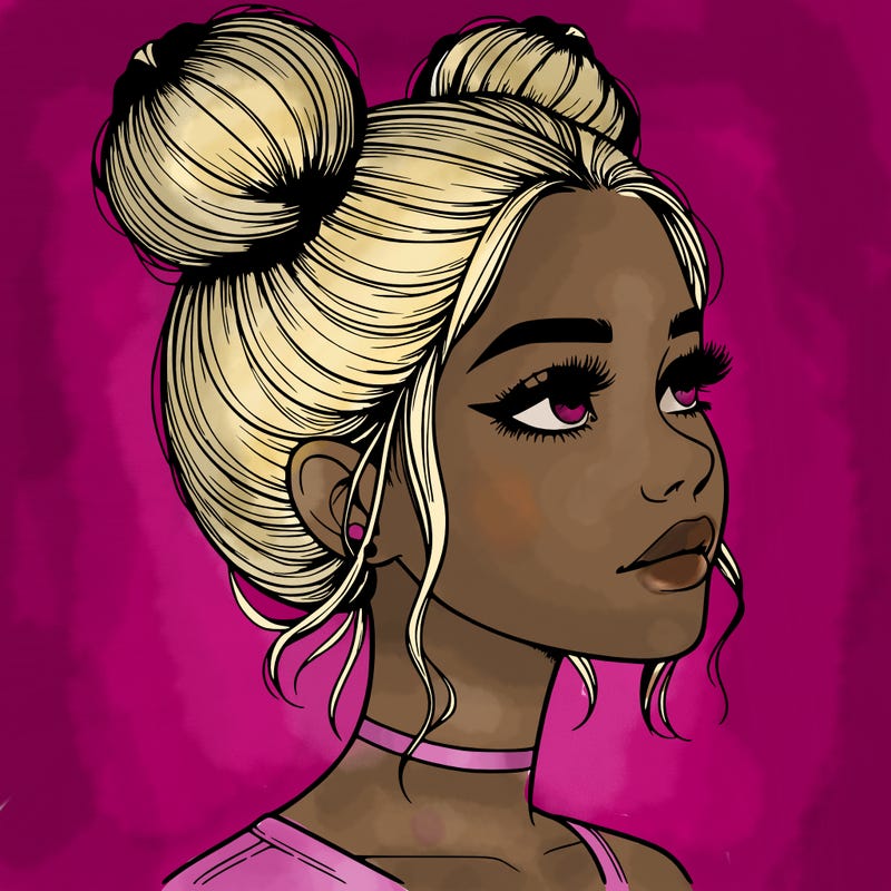 realistic girl with buns on the top of her head