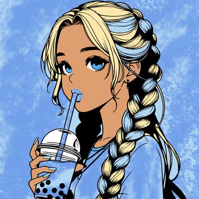 realistic girl with braided hair drinking boba