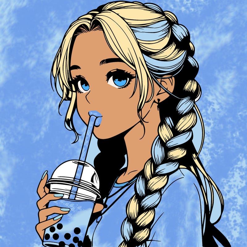 realistic girl with braided hair drinking boba