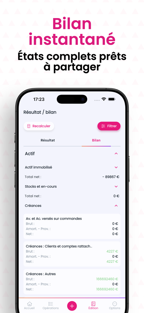 Rapport instantané du bilan sur l'application mobile de comptabilité macompta