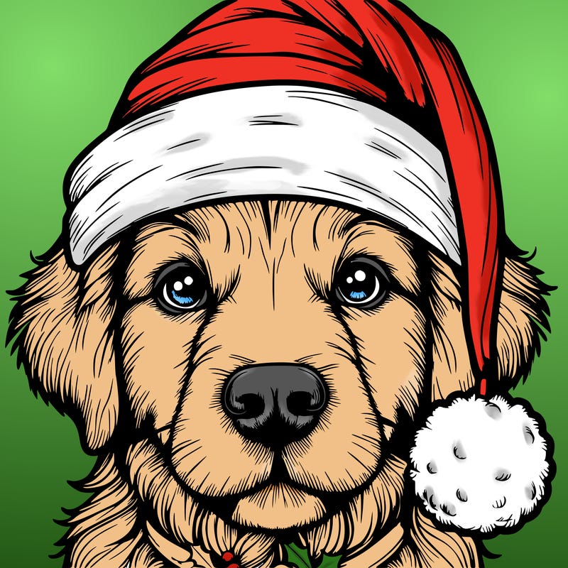 realistic dog with a christmas hat