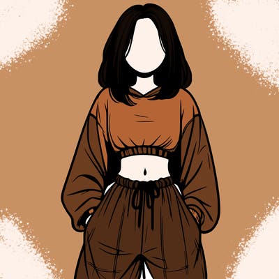 realistic girl faceless with baggy pants and a crop top