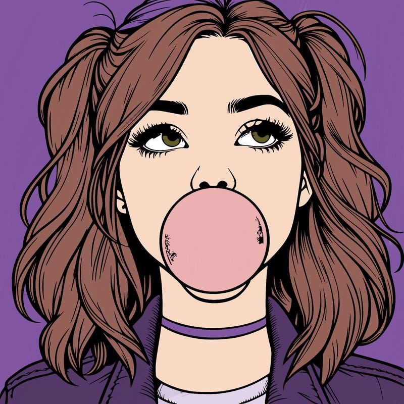 realististic girl blowing bubble -gum
