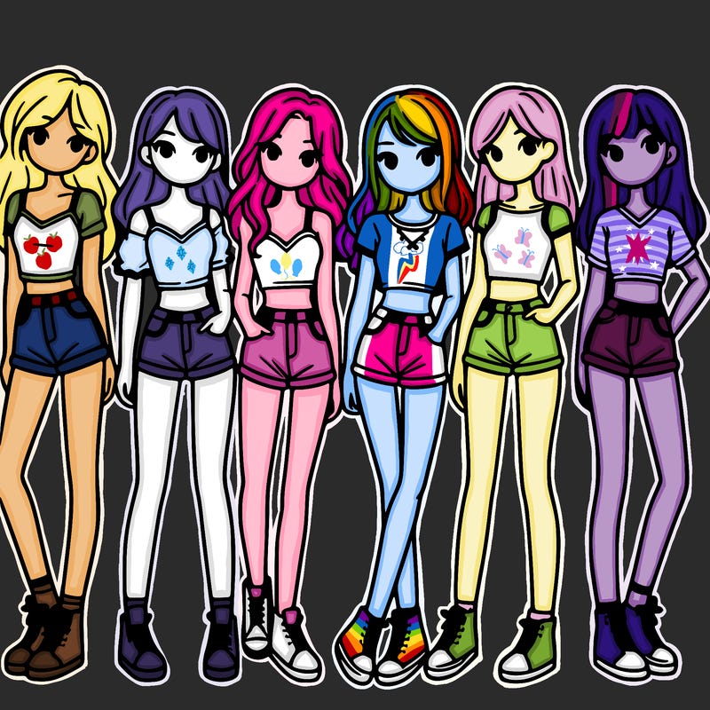 a group of girls wearing crop tops and shorts