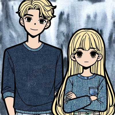 boy seventeen year old tall short hair with girl sixteen year old long straight hair realistic type