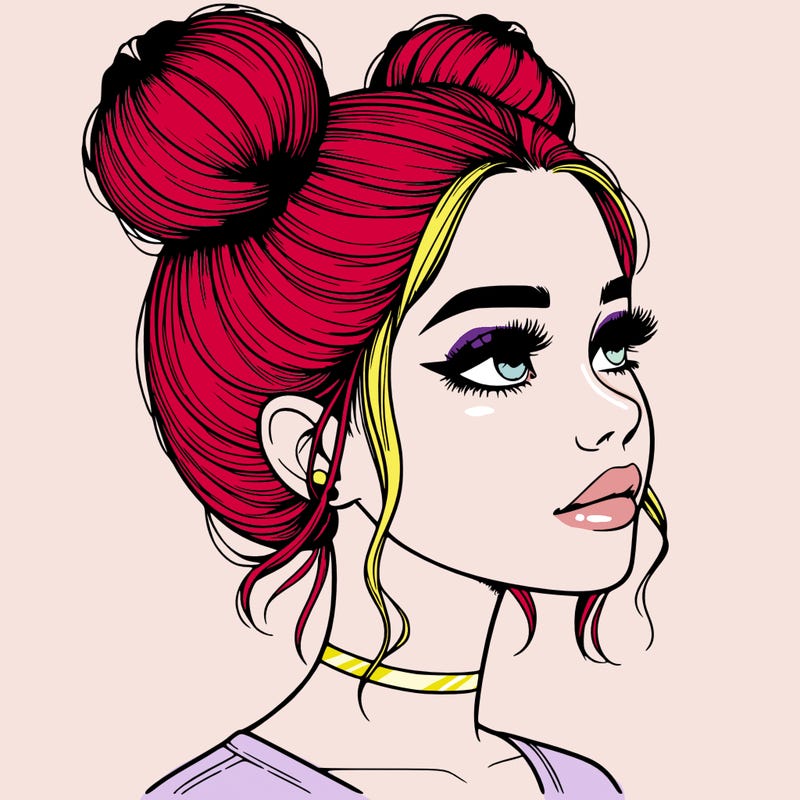 realistic girl with buns on the top of her head