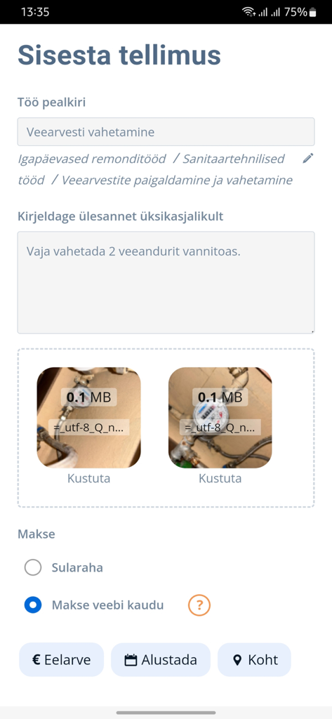 Mobile app interface for creating a service request for water meter replacement