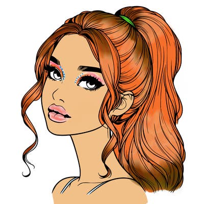 realistic girl with a ponytail on her hair and lips