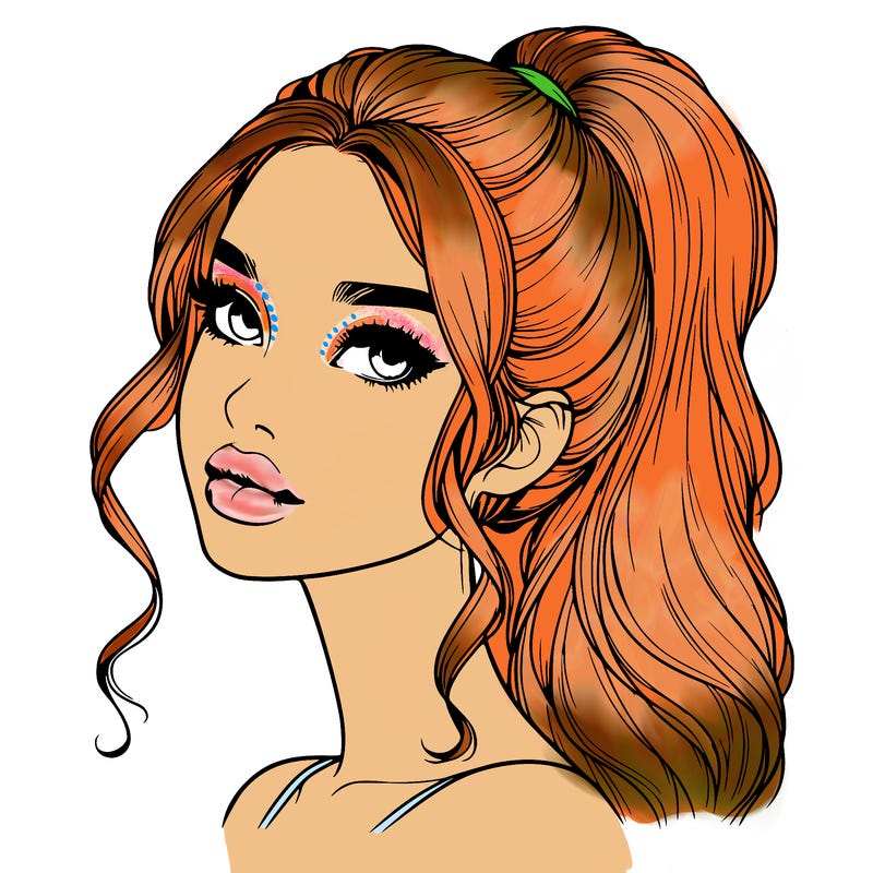 realistic girl with a ponytail on her hair and lips