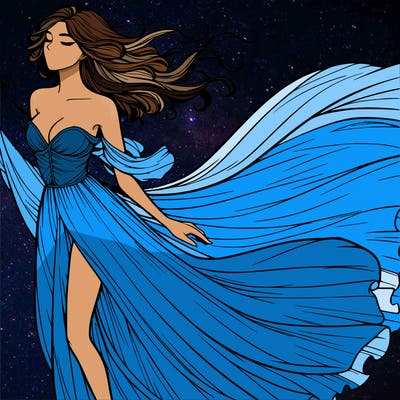 realistic woman in dress flowing the the wind