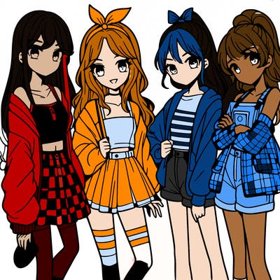 teen manga girls group of 4