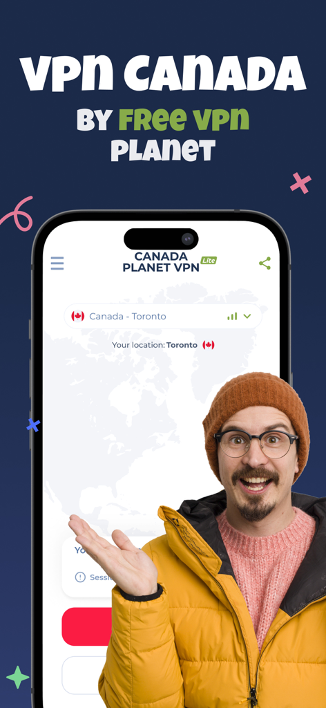 VPN Canada - Fast & Private - Interfaccia dell'app mobile VPN Canada che mostra una connessione server sicura a Toronto