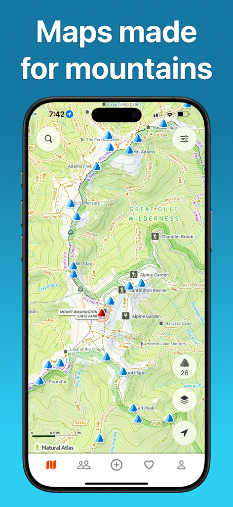 Peakery - Detailed topographic map for mountain peak navigation on the Peakery app
