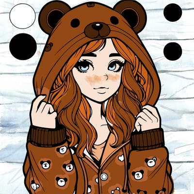 realistic girl in a animal pjs hoodie