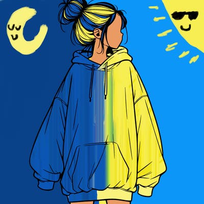 realistic girl with a oversized sweatshirt on and a bun