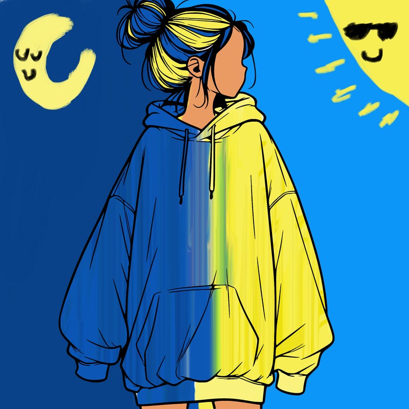 realistic girl with a oversized sweatshirt on and a bun