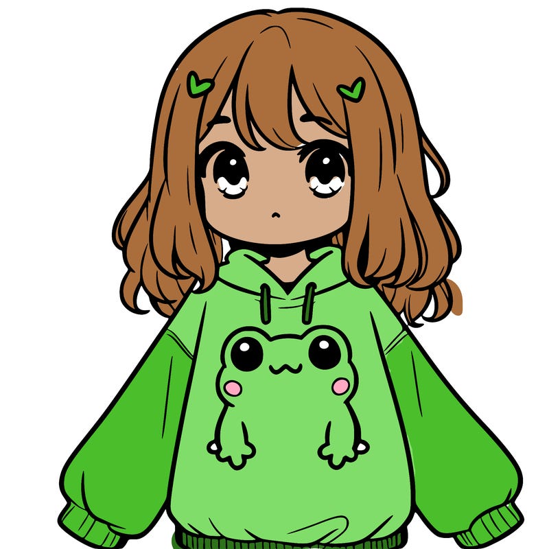 girl wearing frogging sweatshirt