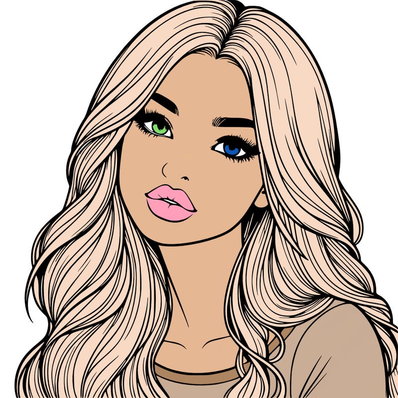 realistic girl with hair on her hair and lips