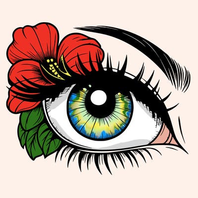 realistic eye with flower