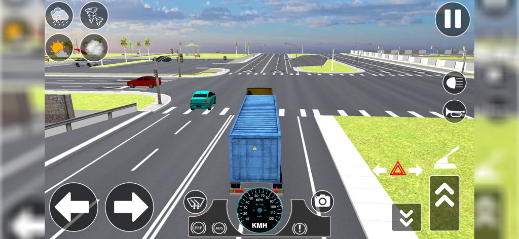 Cargo Delivery Transport - A blue cargo truck driving on an open road in a city environment.