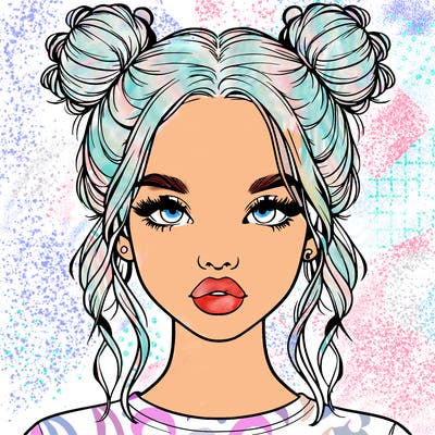 realistic girl with two buns in hair and lips