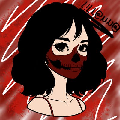 realistic girl with skull