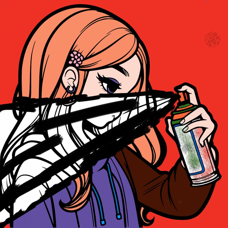 a realistic girl spray painting