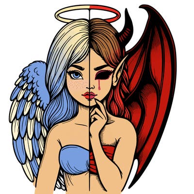 realistic angel half demon