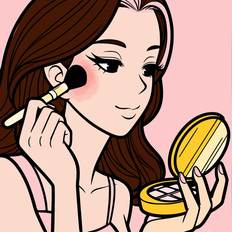 little girl putting on makeup