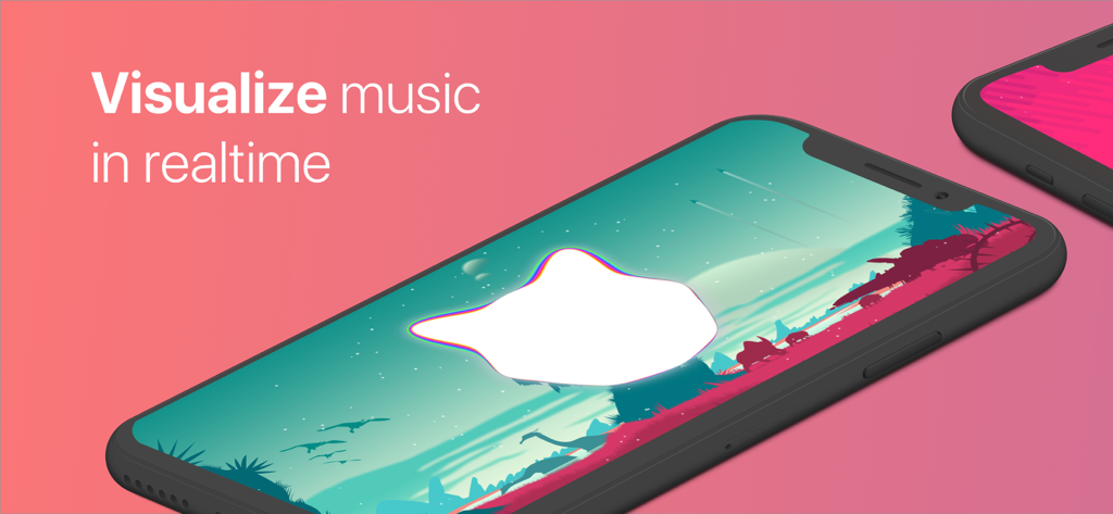 Spectra - Music Visualizer - iPhone displaying Spectra app music visualizer in realtime with landscape background