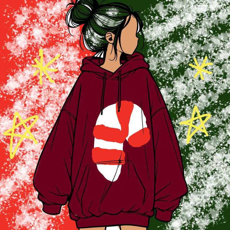 realistic girl with a oversized sweatshirt on and a bun