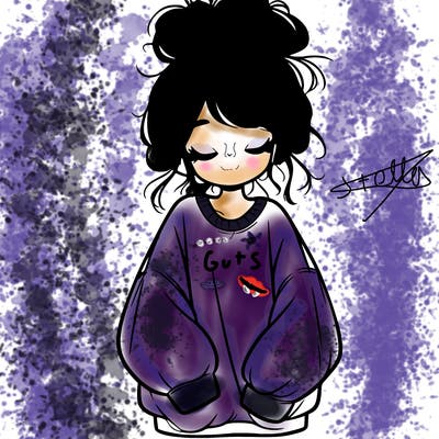 girl with baggy sweatshirt and messy bun