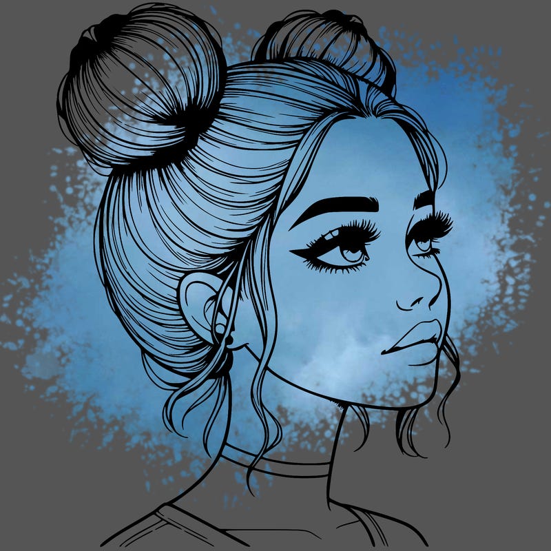 realistic girl with buns on the top of her head