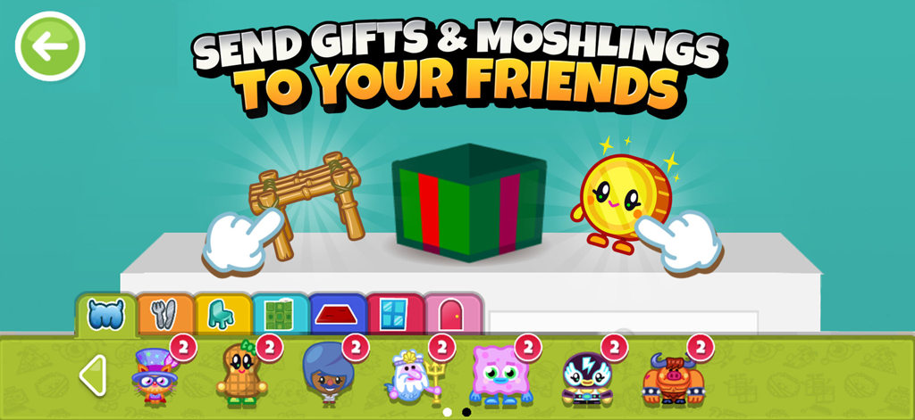 Moshi Monsters Egg Hunt - A screen from the app showing the option to send gifts and Moshlings to friends
