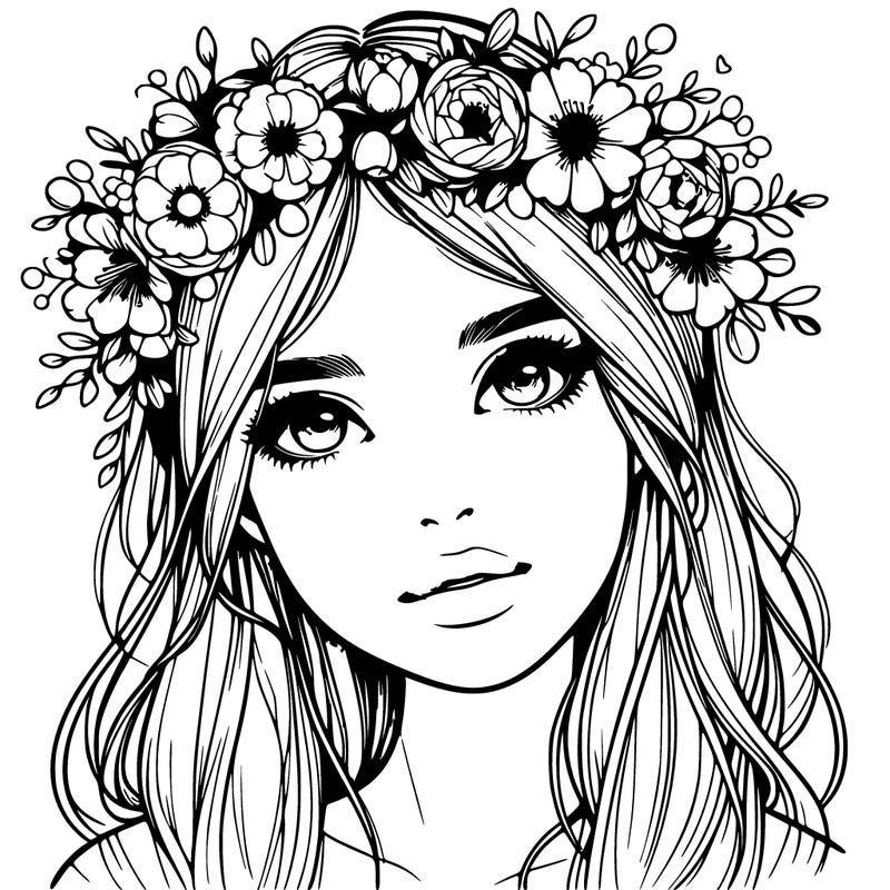 realistic girl with flowers crown