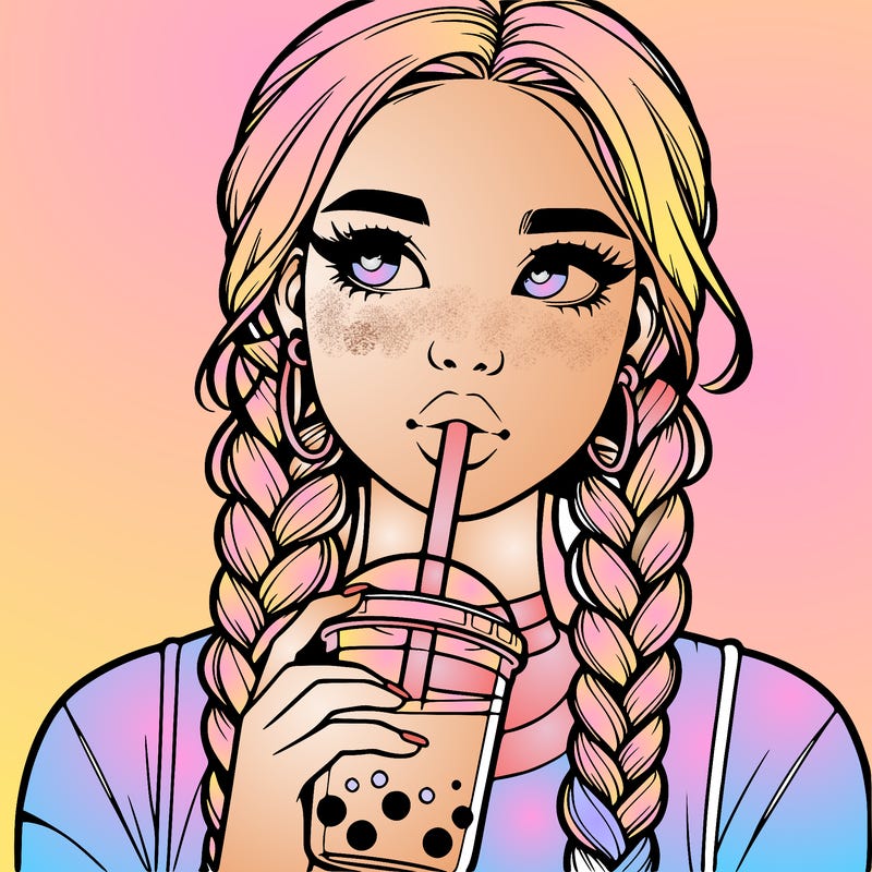 realistic girl with braided hair drinking boba
