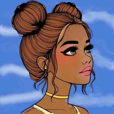 realistic girl with buns on the top of her head