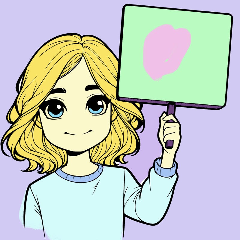 realistic girl holding up a sign