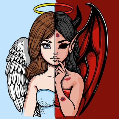 realistic angel half demon