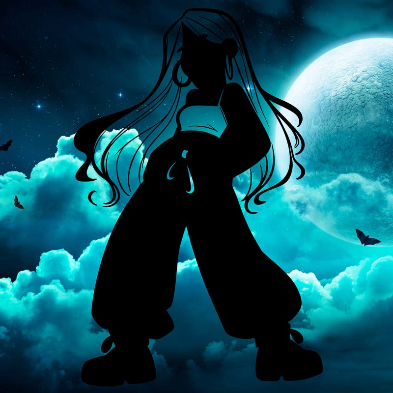 girl in baggy pants crop top and long hair