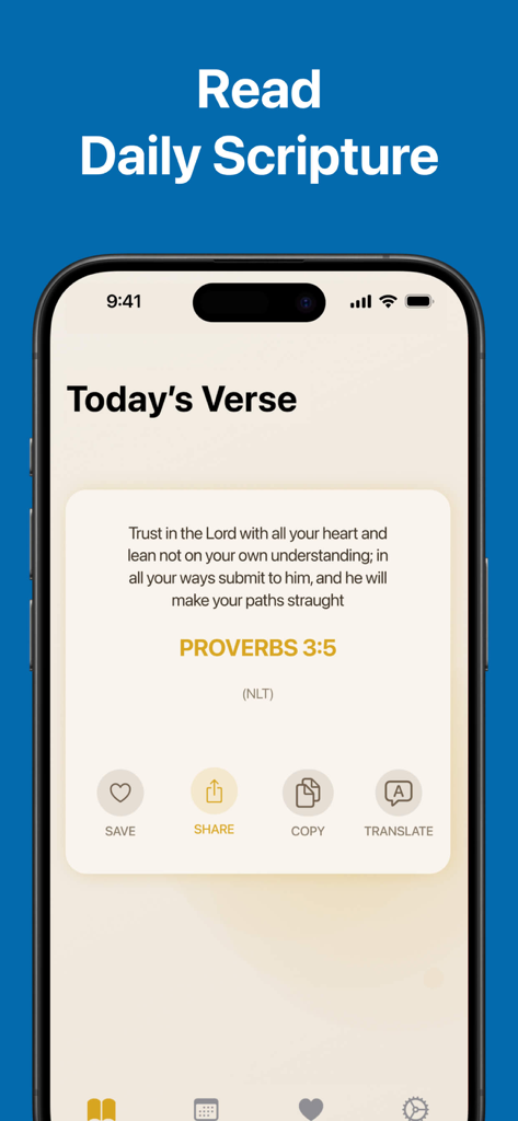 Bible Recap Tara Leigh Cobble - Daily Bible verse interface displaying Proverbs 3:5 on an iPhone screen.
