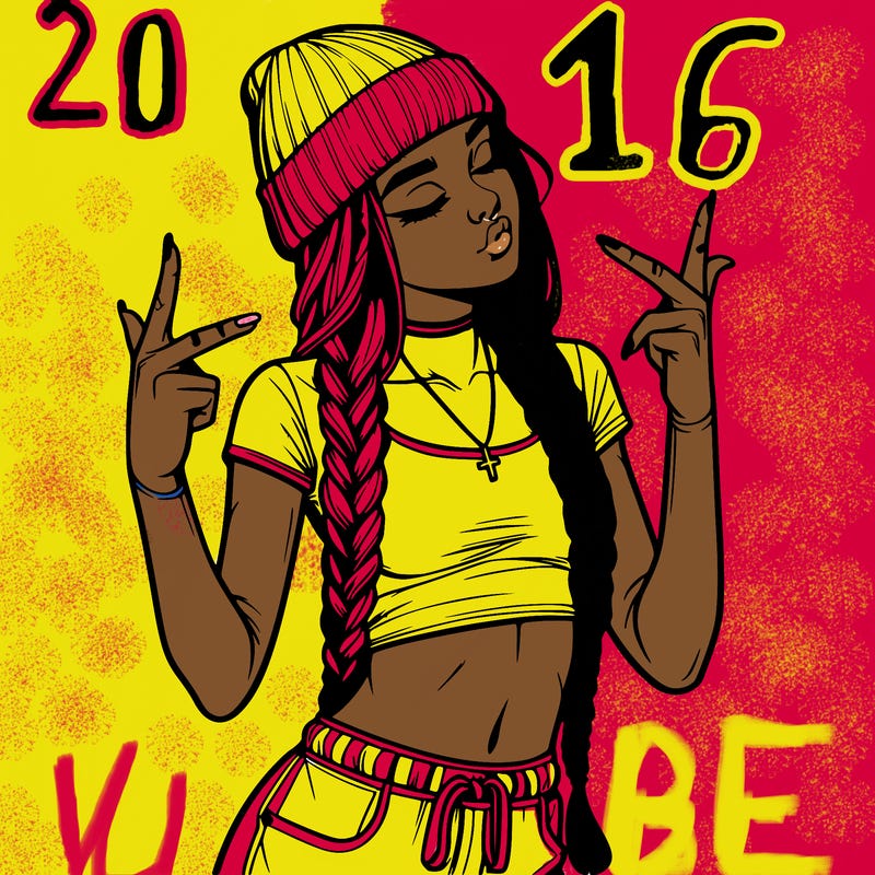 realistic teenage girl with braids and a beanie and crop top doing 🫶🏼