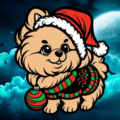 a pomeranian wearing a christmas hat