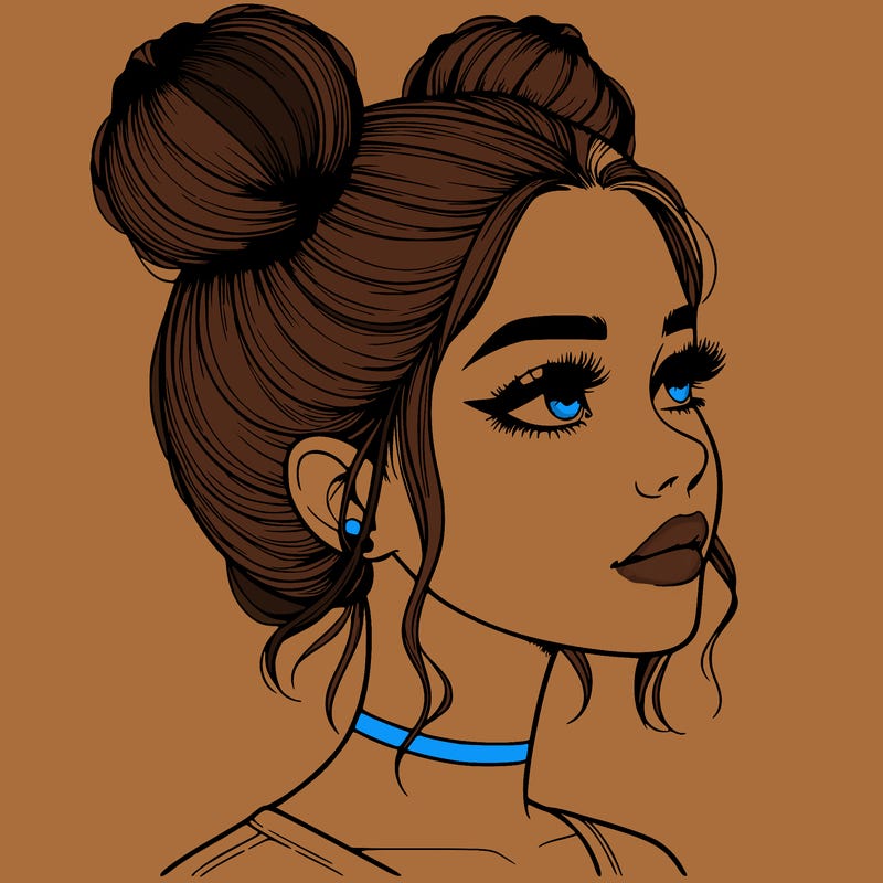 realistic girl with buns on the top of her head