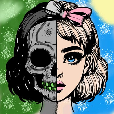 realistic girl with half skull mask