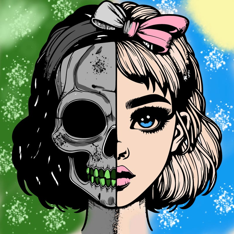 realistic girl with half skull mask