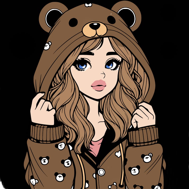 realistic girl in a animal pjs hoodie