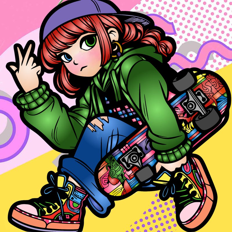 a hip hop girl/ teen holding skateboard