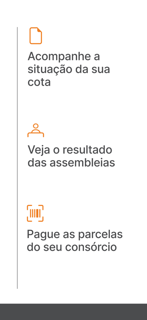 Consórcio Cresol App-Oberfläche mit Anzeige von Anteilsverfolgung, Versammlungsergebnissen und Zahlungsoptionen.